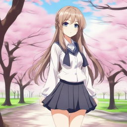 A full-body image of a cute anime girl with amber-colored eyes, looking enamored and sexy