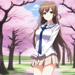 A full-body image of a cute anime girl with amber-colored eyes, looking very sexy and enamored