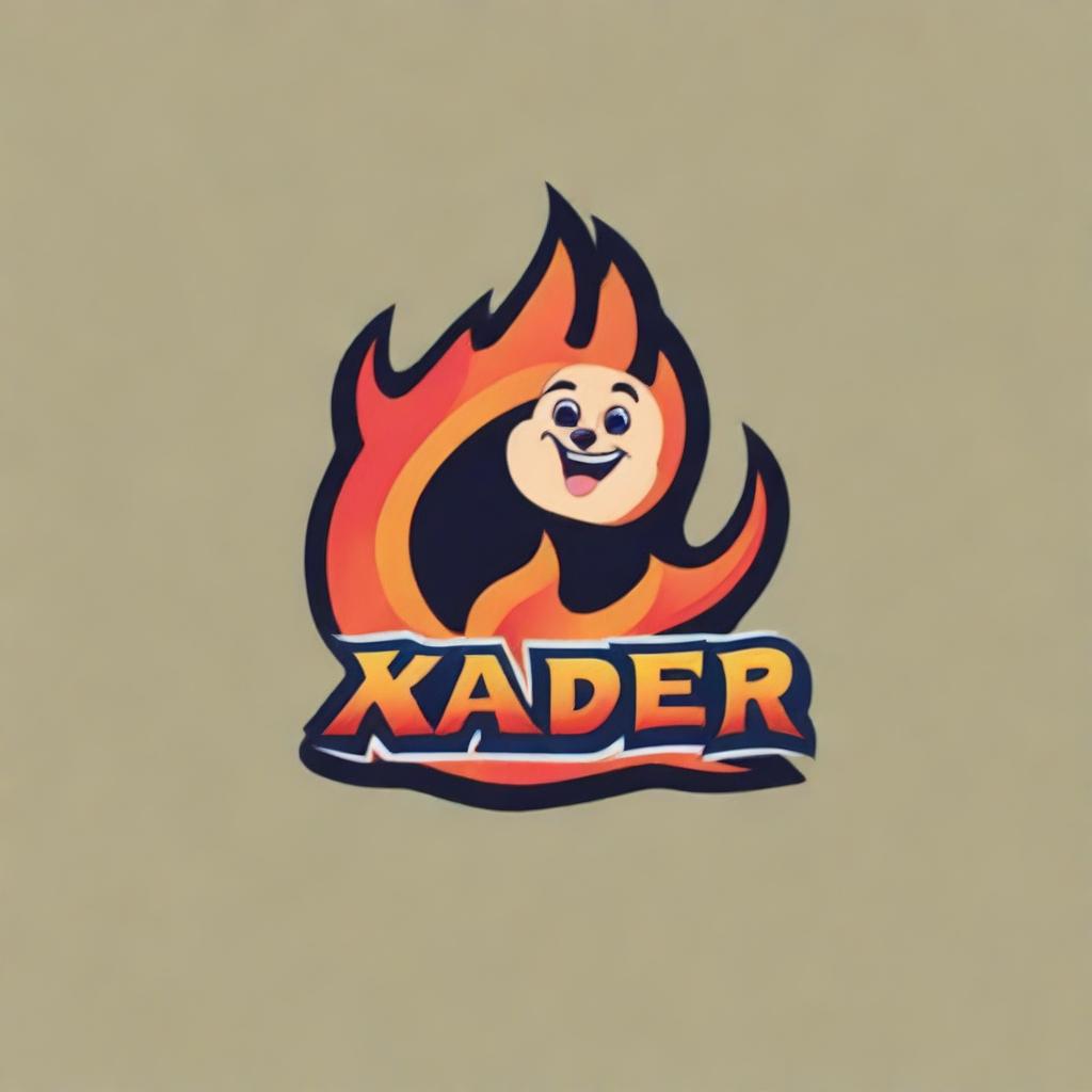 Create an image featuring a logo with the text 'XANDER' and a cartoon fire