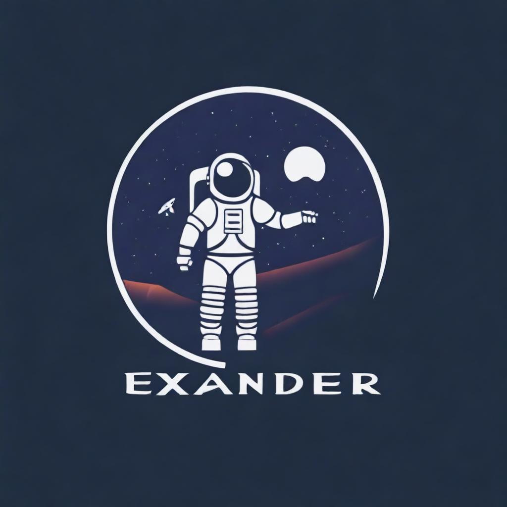 Create an image featuring a brand logo with the text 'XANDER' and elements of an astronaut and the moon