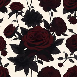 A dark bleeding floral aesthetic scene featuring a bouquet of deep, rich-colored flowers like dark red roses and black dahlias, with subtle hints of blood dripping from the petals