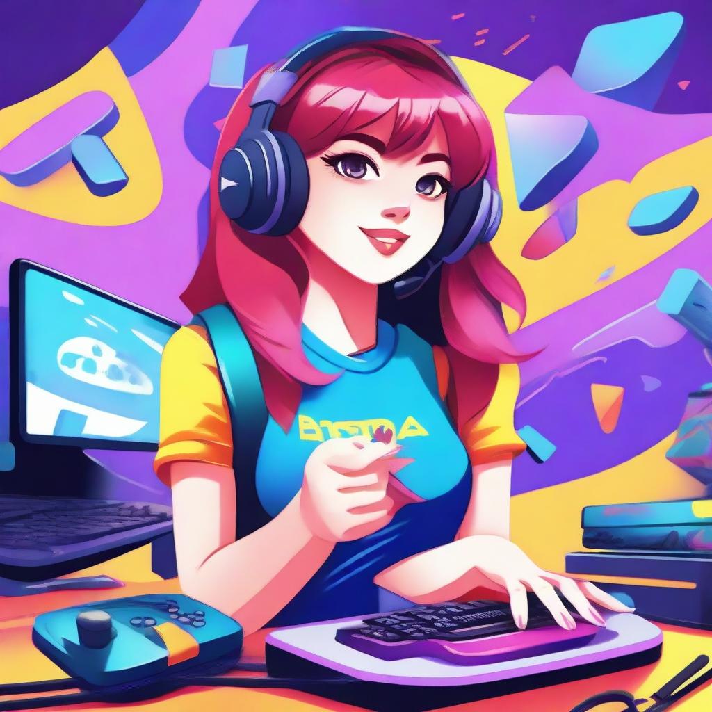 A vibrant and colorful illustration of Arigameplay, a popular gaming influencer