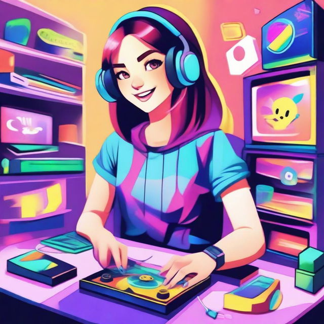 A vibrant and colorful illustration of Arigameplay, a popular gaming influencer