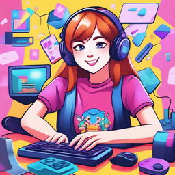 A vibrant and colorful illustration of Arigameplay, a popular gaming influencer