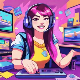 A vibrant and colorful illustration of Arigameplay, a popular gaming influencer