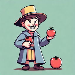 A simple hand-drawn 2D character asset of a fantasy medieval teacher with a smiley apple for a head