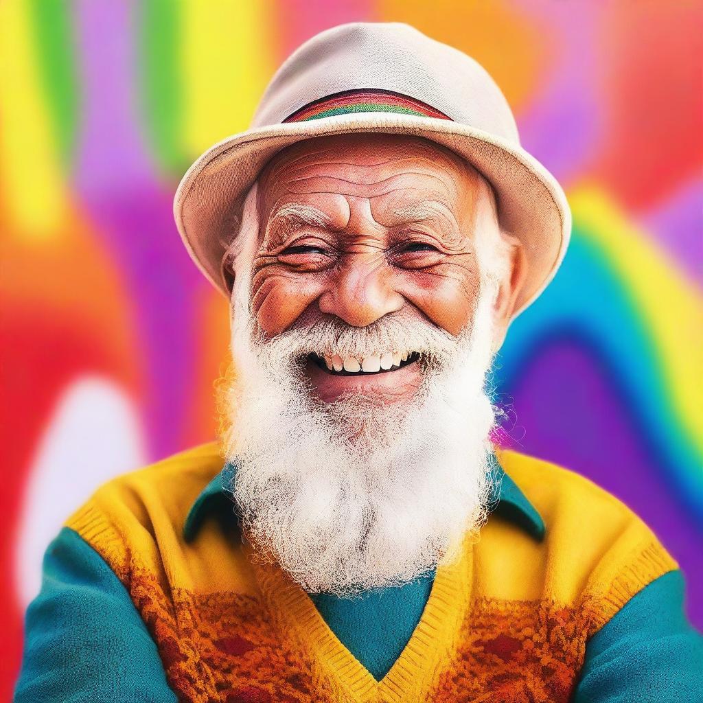 An elderly man with a white beard, full of energy and spirit like a young person