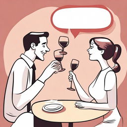 Create a cartoon-style image of a man seducing a woman in a conversation