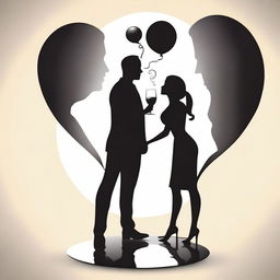 Create a cartoon-style image of a man and a woman silhouette in a conversation