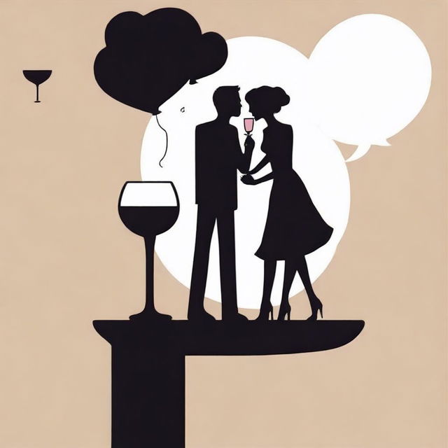 Create a cartoon-style image of a man and a woman silhouette in a conversation