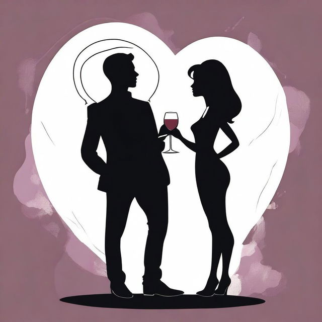 Create a cartoon-style image of a man and a woman silhouette in a conversation