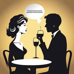 Create a cartoon-style image showing the busts of a man and a woman in silhouette form, engaged in a flirtatious conversation