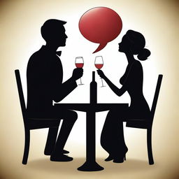 Create a cartoon-style image showing the busts of a man and a woman in silhouette form, engaged in a flirtatious conversation