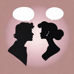 Create a cartoon-style image showing the busts of a man and a woman in silhouette form, engaged in a flirtatious conversation