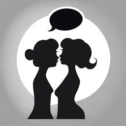 Create a cartoon-style image showing the busts of a man and a woman in silhouette form, engaged in a flirtatious conversation