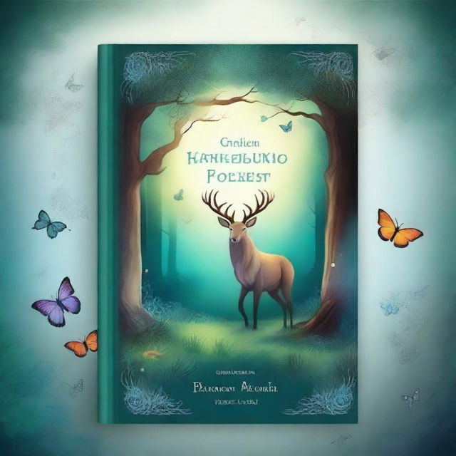 Create a captivating book cover featuring an enchanted forest with mystical creatures