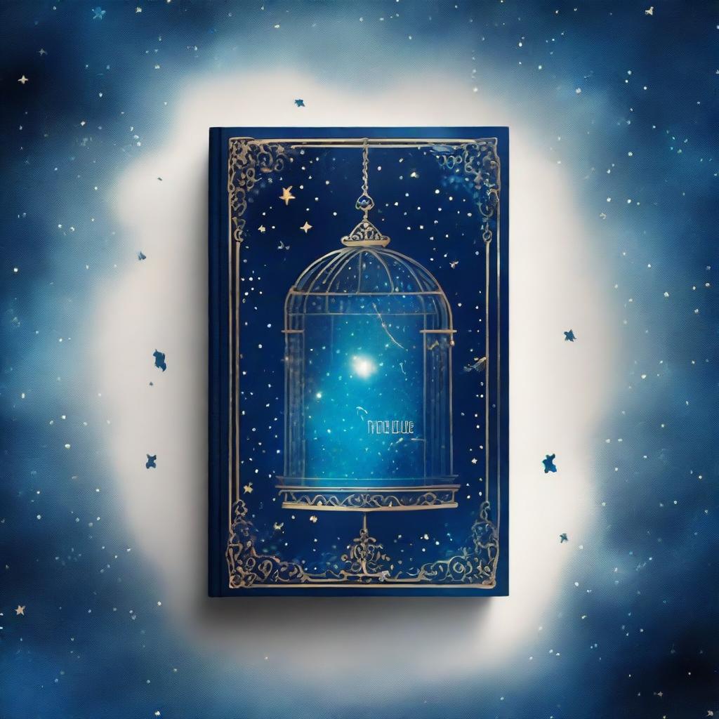 A blue starry book cover featuring stars caged within a delicate, ornate cage