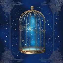 A blue starry book cover featuring stars caged within a delicate, ornate cage