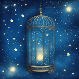 A blue starry book cover featuring stars caged within a delicate, ornate cage