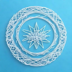 A serene sky blue background with a single bright star positioned in the middle, surrounded by delicate threads that create an intricate pattern