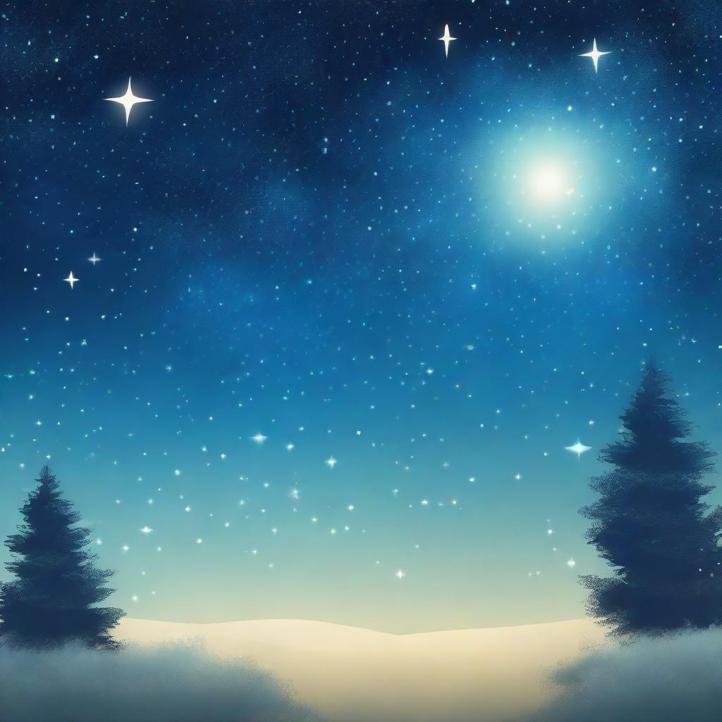 A serene sky blue starry night with twinkling stars scattered across the sky