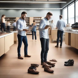 A dynamic and engaging scene depicting a successful shoe company