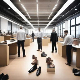 A dynamic and engaging scene depicting a successful shoe company