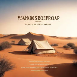 Create a book cover featuring an African desert landscape with traditional tents