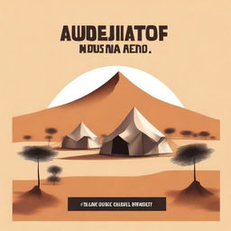 Create a book cover featuring an African desert landscape with traditional tents