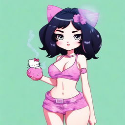 A detailed image of a character named Hella, who resembles Hello Kitty but with a twist