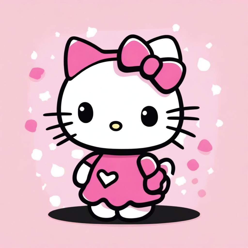 A depiction of Hello Kitty with exaggerated features, including large breasts