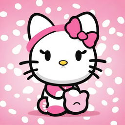 A depiction of Hello Kitty with exaggerated features, including large breasts