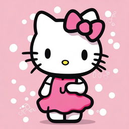 A depiction of Hello Kitty with exaggerated features, including large breasts