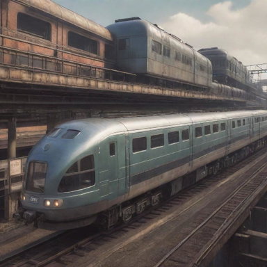 A monorail system reimagined in dieselpunk style. Retro-futuristic trains, gritty industrial accents, and an overall vintage-tone, run efficiently along a heavily-constructed iron track.