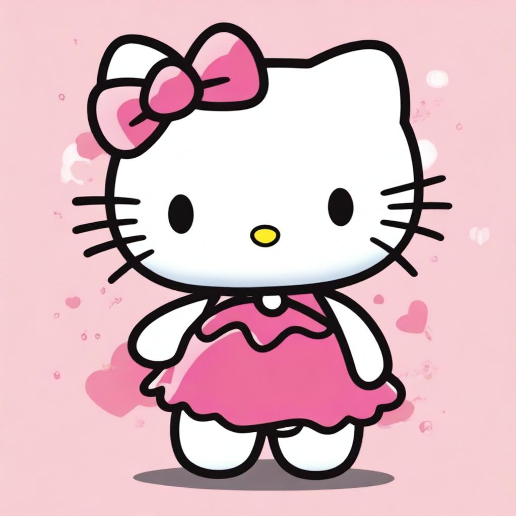 A depiction of Hello Kitty with exaggerated features, including an unrealistic and cartoonish representation of breasts