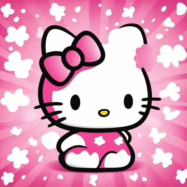 A depiction of Hello Kitty with exaggerated features, including an unrealistic and cartoonish representation of breasts