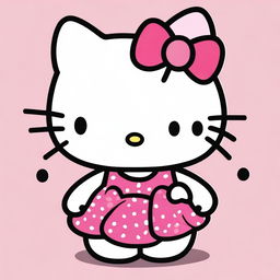 A depiction of Hello Kitty with exaggerated features, including an unrealistic and cartoonish representation of breasts