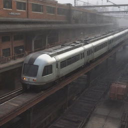 A monorail system reimagined in dieselpunk style. Retro-futuristic trains, gritty industrial accents, and an overall vintage-tone, run efficiently along a heavily-constructed iron track.