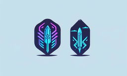 Minimalist RPG game logo with cyberpunk theme in neon blues and purples.