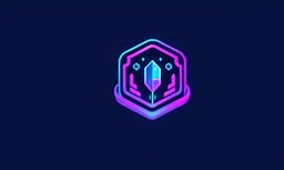 Minimalist RPG game logo with cyberpunk theme in neon blues and purples.