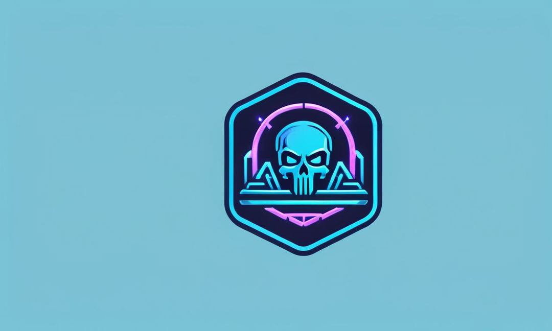 Minimalist RPG game logo with cyberpunk theme in neon blues and purples.