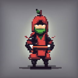 Pixel art character concept of an apple-headed ninja in a minimalistic style, with no background.