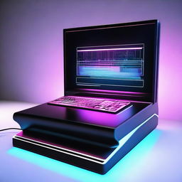 A highly advanced futuristic computer with sleek, modern design, holographic display, and touch interface