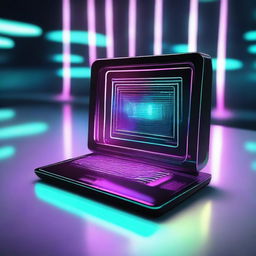 A highly advanced futuristic computer with sleek, modern design, holographic display, and touch interface