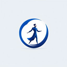 A unique logo with geometric shapes in royal blue and white colors, featuring an abstract figure in motion and sleek modern text.