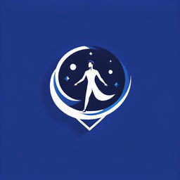 A unique logo with geometric shapes in royal blue and white colors, featuring an abstract figure in motion and sleek modern text.