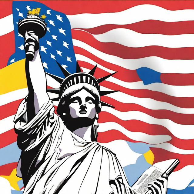 A detailed image of the Statue of Liberty holding the Venezuelan flag instead of the traditional torch and tablet