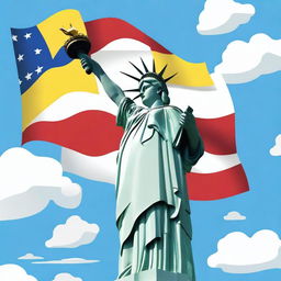 A detailed image of the Statue of Liberty holding the Venezuelan flag instead of the traditional torch and tablet