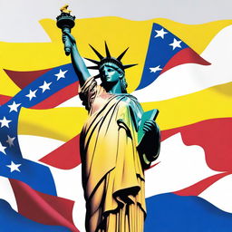 A detailed image of the Statue of Liberty holding the Venezuelan flag