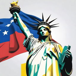 A detailed image of the Statue of Liberty holding the Venezuelan flag